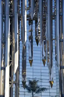 California, Garden Grove. Dr. Robert Schullers Crystal Cathedral. Close-up of bell tower