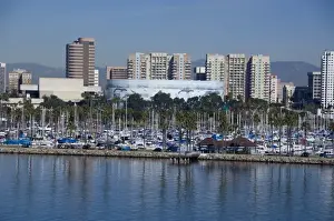 California, Long Beach. Skyline views of the port area of Long Beach