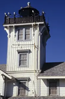 Sea Gull Prints: California, Los Angeles, seagulls perched atop Point Fermin Lighthouse on Paseo Del Mar