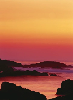 Monterey Peninsula Prints: California, Monterey Peninsula, Pacific Grove, Offshore rocks at sunset