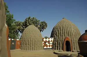 West Africa Prints: CAMEROON, Pouss. Traditional obus shaped houses in northern cameroon, in the village