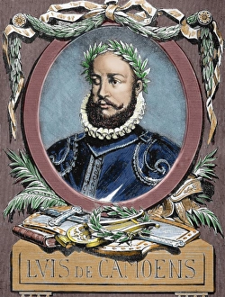 Beard Prints: Camoes, Luis Vaz de (1524-1580). Portuguese poet. Engraving by Carter. Colored