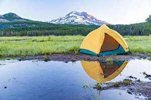 Camping Tent, South Sister (Elevation 10, 358 ft.) Sparks Lake, Three Sisters Wilderness
