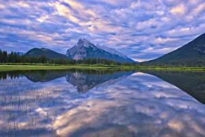 Vermillion Lake Prints: Canada, Alberta, Banff National Park. Reflections in lake at sunrise