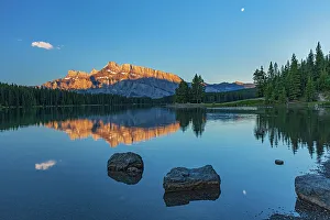 Prints of Canada, Alberta, Banff National Park. Mt. Rundle reflected in Two Jack Lake at sunrise Images Dated 2022 December: Canada, Alberta, Banff National Park. Mt. Rundle reflected in Two Jack Lake at sunrise