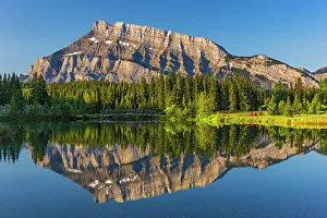 Prints of Canada, Alberta, Banff National Park. Mt. Rundle reflected in Two Jack Lake at sunrise Images Dated 2022 December: Canada, Alberta, Banff National Park. Mt. Rundle reflected in Two Jack Lake at sunrise