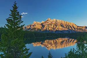 Prints of Canada, Alberta, Banff National Park. Mt. Rundle reflected in Two Jack Lake at sunrise Images Dated 2022 December: Canada, Alberta, Banff National Park. Mt. Rundle reflected in Two Jack Lake at sunrise