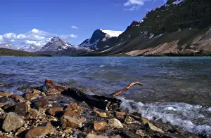 Bow Lake Prints: Canada, Alberta, Bow Lake. Rocks are tumbled on the shores of Bow Lake in Banff NP