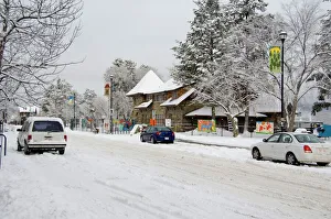 Walk Way Prints: Canada, Alberta, Jasper. Downtown Jasper in the winter