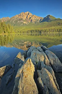 Pyramid Lake Prints: Canada, Alberta, Jasper National Park. Pyramid Mountain and reflections on Pyramid Lake