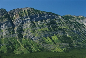 Canada, Alberta, Kananaskis Country. Limestone layers on mountain