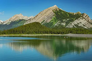 Kayak Prints: Canada, Alberta, Kananaskis Country. Upper Kananaskis Lake and mountains