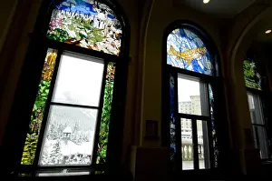 Images Dated 9th December 2008: Canada, Alberta, Lake Louise. Farimont Chateau Lake Louise. Historic stained glass
