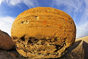 Geologic Prints: Canada, Alberta, Red Rock Coulee Natural Preserve. Round sandstone concretion. Credit as