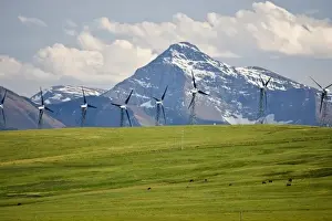 Turbine Prints: Canada, Alberta, Rocky Mountains south of PIncher Creek, wind turbines and wind farm