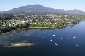 Canada, British Columbia. Aerial photograph of the boat anchorage near Bird Rock