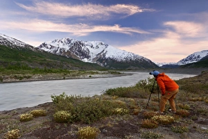 Alsek River Prints: Canada, British Columbia, Alsek River. Photographing Mt. Blackadar (MR). Credit as