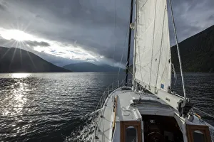 Canada, British Columbia, Gulf 32 pilothouse boat motoring