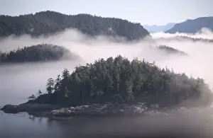 Images Dated 16th December 2003: Canada, British Columbia, Johnstone Straight region, Aerial of islands and mist