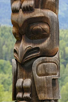 Tribe Prints: Canada, British Columbia, Kispiox. Detail of totem pole