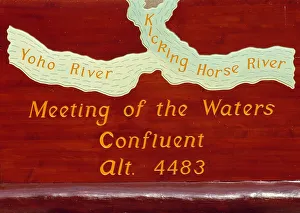 Yoho Prints: Canada, British Columbia, Meeting of the Waters. The Meeting of the Waters sign makes