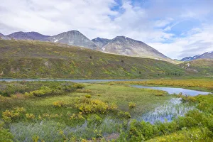 Canada Prints: Canada, British Columbia, Scenic view of marsh and mountains on the Haines Highway