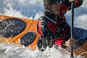 Canada, British Columbia. Sea kayaker at Skookumchuck Rapids. (MR)