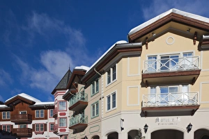 Skiing Prints: Canada, British Columbia, Sun Peaks, Sun Peaks Resort, ski lodges, winter