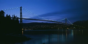 Canada, British Columbia, Vancouver, Burrard Inlet, Lions Gate bridge crossing inlet