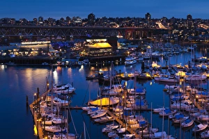 Canada, British Columbia, Vancouver, Granville Island, elevated view, dusk