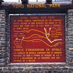 Yoho Prints: Canada, British Columbia, Yoho NP. Spiral Tunnel Viewpoint sign shows the details