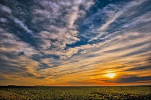 Canada, Manitoba, Dugald. Clouds at sunset on prairie