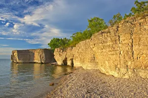 Limestone Prints: Canada, Manitoba, Steep Rock. Limestone cliffs along Lake Manitoba at sunset