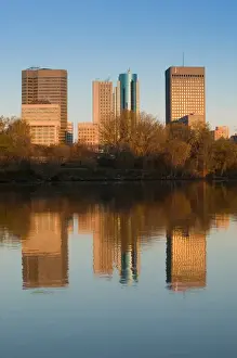 Red River Prints: CANADA-Manitoba-Winnipeg: Downtown Buildings reflected in the Red River / Dawn