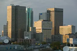 Images Dated 10th October 2005: Canada, Manitoba, Winnipeg: Highrises of Downtown Winnipeg from the Forks