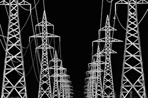 Industry Prints: Canada, Manitoba, Winnipeg. Hydro-electric towers in black and white