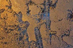 Winnipeg Prints: Canada, Manitoba, Winnipeg. Sunrise on window frost patterns in winter