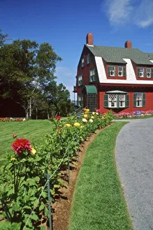 Campobello Prints: Canada, New Brunswick, Campobello Island. Flowers line a path to Roosevelt Cottage