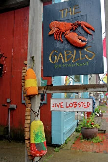 Canada, New Brunswick, St Andrews. Colorful signs and decorations at a restaurant