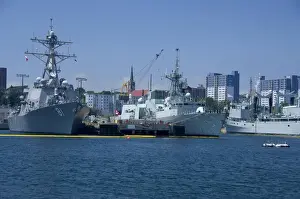 Canada, Nova Scotia, Halifax. Naval shipyard view from the water