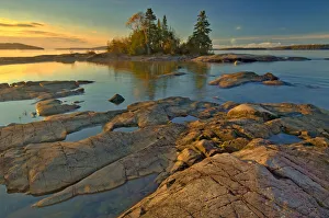 Lake Superior Prints: Canada, Ontario, Caron Island and Lake Superior St. sunrise, Rossport
