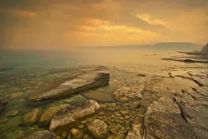 Images Dated 19th March 2019: Canada, Ontario, Morning fog on Georgian Bay. Limestone Rock. Barrow Bay. Bruce Peninsula