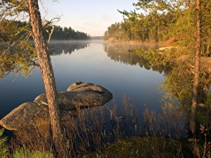 Quetico Prints: Canada, Ontario, Quetico Provincial Park, Morning Mist on Lake Kawnipi