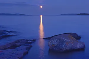 Away From It All Prints: Canada, Ontario, Rossport. Moon over Lake Superior. Credit as
