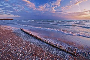 Pebble Prints: Canada, Ontario, Sandbanks Provincial Park. Pebbles and shells on Lake Ontario shoreline