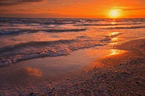 Lake Ontario Prints: Canada, Ontario, Sandbanks Provincial Park, Waves on Lake Ontario beach at sunset