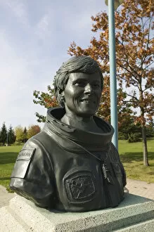 CANADA-Ontario-Sault Saint Marie: Statue of Roberta Bondar, NASA Astronault & Biologist
