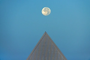 University Prints: Canada, Ontario, St. Catharines. Full moon and triangular-shaped roof at Brock University