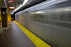 Canada, Ontario, Toronto. Blur of a speeding subway train