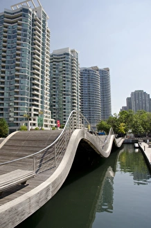 Downtown Prints: Canada, Ontario, Toronto. Waterfront marina, Wave Deck surrounded by typical lake